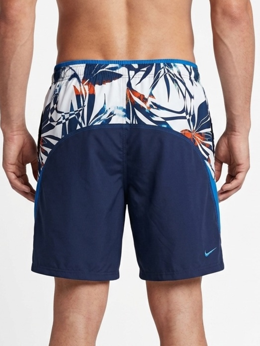 NIKE Swim Trunks Blue Tropic Floral Color Block Lined L Large EUC $64